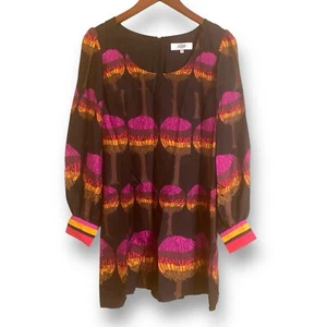 Tibi Silk and Wool Blend Long Sleeve Dress Size 8 Tree Print Mod 70s Abstract - Picture 1 of 17