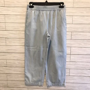 Forever 21 Girl Pull On Chambray Pants Girls Size 11-12 Elastic Waist Blue Capri - Picture 1 of 10