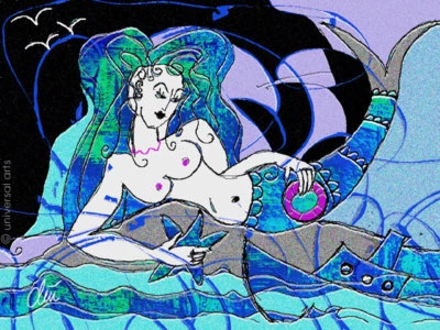 JACQUELINE DITT - Meerjungfrau limitiert Original Grafik sign. xx Druck Bilder - Bild 1 von 3