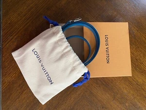 Louis Vuitton Leather Crossbody Bag Strap Cyan Teal Blue Silver Attachable 44.5” - Picture 1 of 22