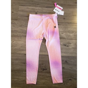 Girls Stretchy Pants Size 10-12 Kids Hurley Large High Rise Pink Purple Leggings - Picture 1 of 8