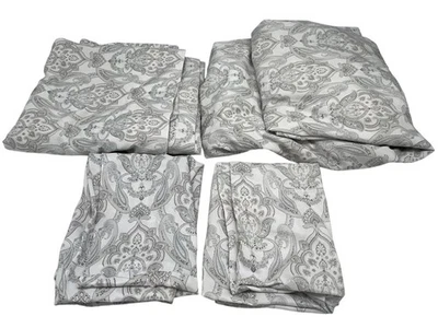 London Fog Gray Paisley Floral Luxury Queen Sheet Set Bedding Bedroom Classic - Image 1 of 4