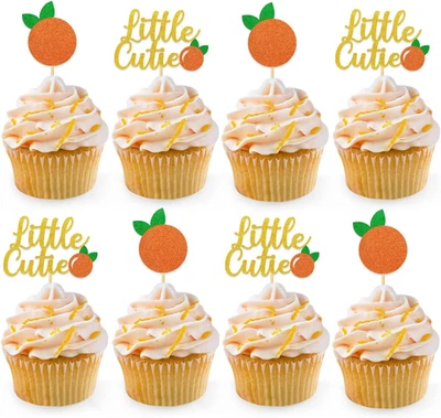 24 peças decorações de chá de bebê Little Cutie laranja cupcake toppers glitter cupcak - Imagem 1 de 4