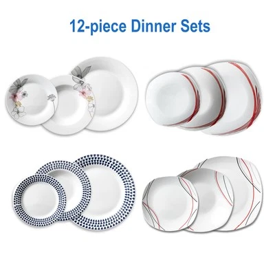 12-pc Dinner Set Four Servings Plates Classic Round Square Tableware Gift Idea - Image 1 of 4