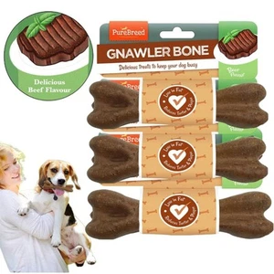 3x PureBreed Gnawler Hund Kauknochen Rind Geschmack Fettarm Zahnleckerli Belohnung - Bild 1 von 7