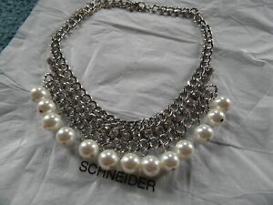 Premier Designs CURTIAN CALL rhodium pearl crystal bib necklace RV $36 nwt 