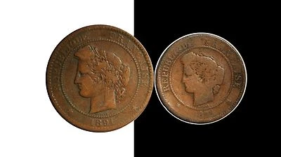 1871 5 Centimes 1891 10 Centimes French Lot Of 2 Coins - Image 1 of 4