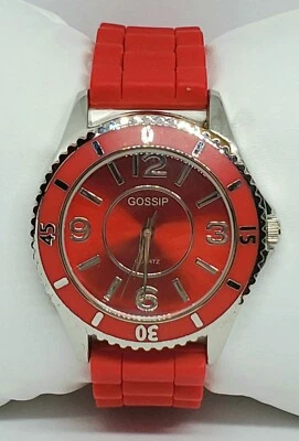 Женские кварцевые аналоговые часы Gossip серебристые красный силиконовый ремешок GSP816C B2 - Изображение 1 из 4