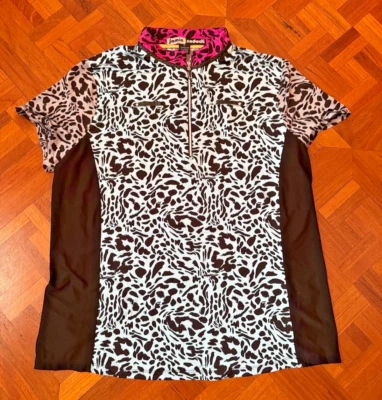 JAMIE SADOCK XL women's golf shirt leopard blue pink 1/4 zip polo short sleeve - Image 1 of 4