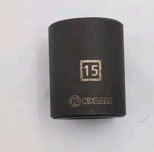 Kobalt 15mm 3/8” drive impact socket 6 pt 15 mm metric black Taiwan 338103 - Picture 1 of 6