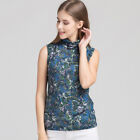 Natural Silk Wool Blend Sleeveless Top High Collar  Printed Turtleneck Knitte...