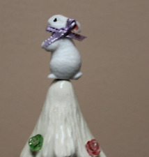 Easter Rabbit Topper & 6  rose bud  Bulb Light  Ceramic Christmas Trees