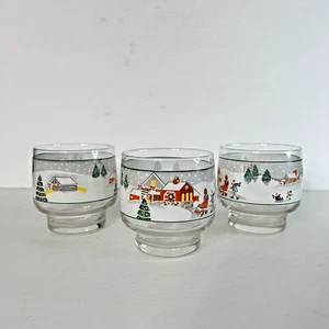 Vintage Sango Silent Night Holiday Christmas Winter Class Set of 3 Rocks Glasses - Picture 1 of 4