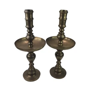 "Par retro de candelabros de altar de latón grabado de colección 16"" pilar grande" - Imagen 1 de 17