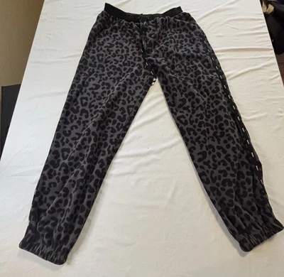 DKNY Leopard Fleece Joggers Women’s Large Gray Lounge Pants - Image 1 of 4