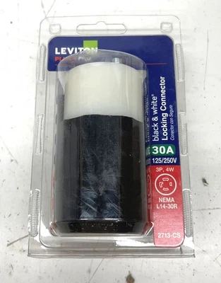 Conector de bloqueo Leviton 30 AMP 125/250V blanco y negro R50-02713-0CS Foto 1 de 2