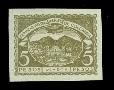 COLÔMBIA 1921 Correio Aéreo SCADTA 5pesos - IMPERFURADO - Sc# C35var em perfeito estado, sem marca de charneira XF - Imagem 1 de 2