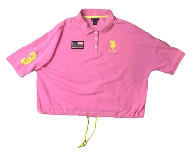 Polo para mujer U.S. Assn.  Top corto damas talla L rosa amarillo cordón Big Pony Foto 1 de 4