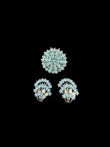 Conjunto de broche y pendiente con clip flor gloria mañana esmalte azul en capas - Imagen 1 de 6