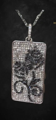 925 Argento Sterling Fiore Rosa Ciondolo Pavé di Diamanti & Spinello Donna - Immagine 1 di 4