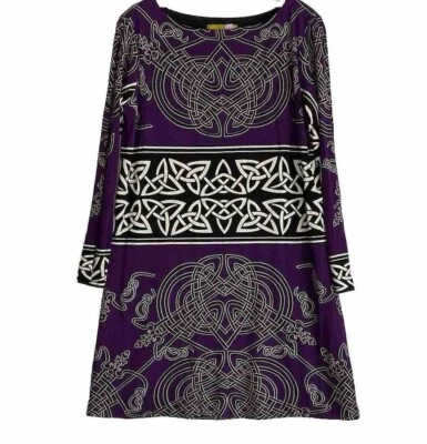 Nicole Miller Mini Short Dress Size Large Purple Black Multi Geometric Print - Image 1 of 4