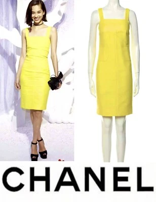 3k New Tag Chanel 2012 Yellow Tweed Long Work Dress top jacket 34 36 38 4 6 M S - Image 1 of 4