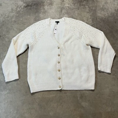 Cárdigan Talbots Mujer XL Marfil Acanalado Cuentas Brazo Acento Dorado Perla Botones Foto 1 de 4
