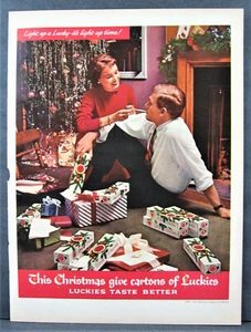 Vintage 1940's Lucky Strike Cigarettes Magazine Ad Full Page Christmas Package - Picture 1 of 1