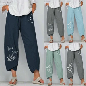 AU Summer Womens Ladies Cotton Linen Baggy Casual Harem Pants Trousers Plus Size - Picture 1 of 15