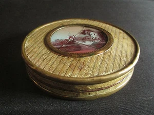 ancienne boite à dragée carton cerclée laiton gravure sur verre XIX ème - Picture 1 of 5