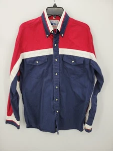 Vintage Red Lodge Hemd Herren Medium rot weiß blau Colorblock Knopfleiste Y2K - Bild 1 von 9