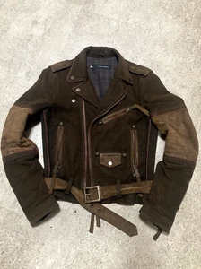 This Rare Piece Rocks! Vintage DSQUARED2 Brown Moto Biker Jacket_Cotton & Suede - Picture 1 of 8