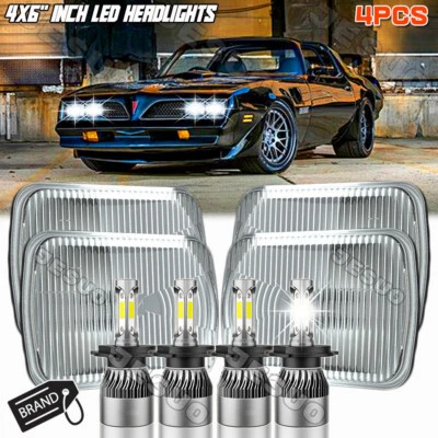 4Pcs 4x6" Square LED Headlights Hi/Lo Beam DRL Lamp for Pontiac Firebird 1977-81 - Изображение 1 из 4