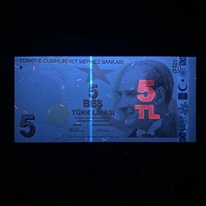 Turkey 5 Lira Banknote Turkish Currency Mustafa Kemal Ataturk Memorabilia UV CU - Picture 1 of 4