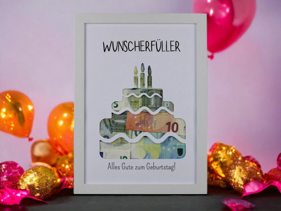 Wunscherfüller Torte Geldverpackung Geburtstag Geburtstagsgeschenk DIN A4 - Bild 1 von 1