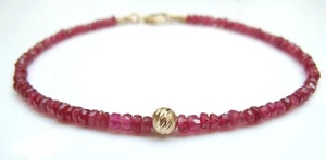 14 k yellow gold natural red ruby gemstone beads bracelet genuine handmade bead - Picture 1 of 5