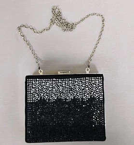 Aldo Rhinestone Dinner Purse-Black & Silver - Picture 1 of 4