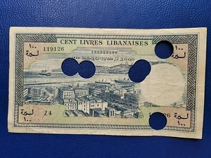 Lebanon 100 Livres 1958 Punch Hole Cancelled By The Bank - Picture 1 of 2