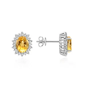 PENDIENTES RYLOS CITRINO Y DIAMANTES PIEDRAS DE NACIMIENTO PIEDRAS PRECIOSAS PLATA DE LEY - Imagen 1 de 5