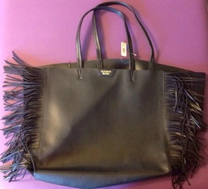 Bolso de Compras Victoria's Secret Extra Grande Cuero Negro con Flecos Bolso de Mano - Imagen 1 de 4
