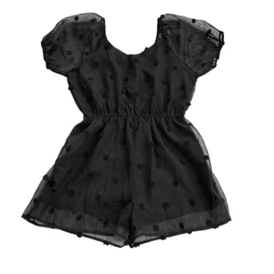 Chic Soul Romper Puffy Sleeve 3D Flowers Black Boho Festival Elastic Waist Sz 1X - Picture 1 of 7