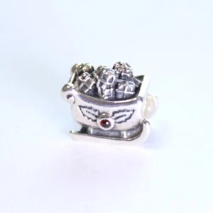 Genuine Pandora Sterling Silver Garnet Christmas Sleigh Charm  - 790562 Retired - Picture 1 of 3
