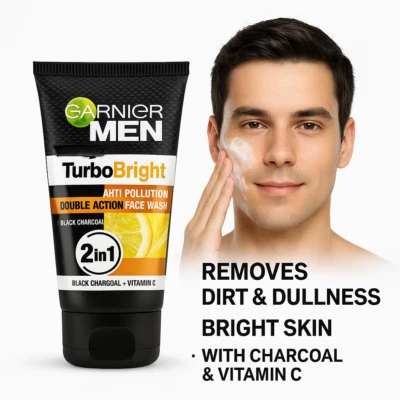Garnier Men Turbo Bright Face Wash 100g | Removes Dirt & Dullness, Bright Skin - Image 1 of 4