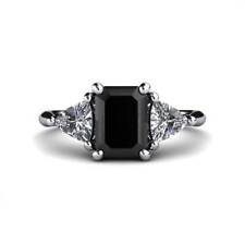 Ct Emerald Cut Black Simulated Diamond Engagement Ring 14k White Gold 925 Silver