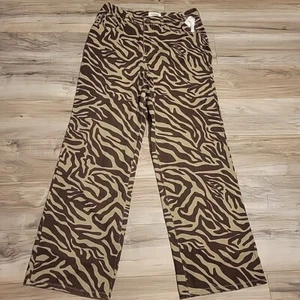 NEW RSQ Jeans Womens 32 Brown Zebra Hi Rise Baggy Loose Denim - Picture 1 of 8