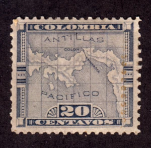 STAMP PANAMA /COLUMBIA 20c WITH 7 DIGIT NUMBER ALONG RIGHT EDGE ON MAP  H1793 H - Picture 1 of 3