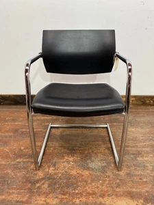Aire Jr 406B chrome / black leather office chair / sled base / floating seat - Picture 1 of 5