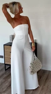 Zara Flowing Strapless Long Jumpsuit Wide Leg White Size XS M L 1758/152 New - Picture 1 of 23