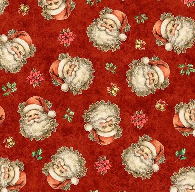 Quilting Treasures - Holly Jolly - Santa Portraits - Brick, Fabric BTY
