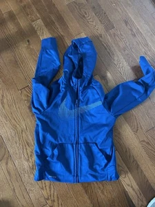 Nike Hoodie Boys Swoosh Athletic Sporty Zip Up Dri-Fit Sweater Blue Size M - Picture 1 of 3
